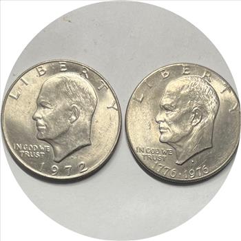 * 1972-D and 1976-D U.S Eisenhower Dollar Coins - 1976-D MINT ERROR - Filled D Mint Mark