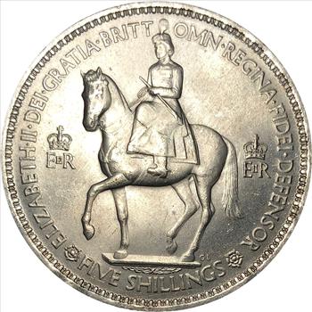 1953 Great Britain Five Shillings Commemorative Coin Brilliant Gem Uncirculated In Original Packaging