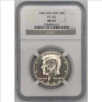 1966 SMS DDO Silver Kennedy Half Dollar Graded NGC MS67