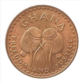 2006 *Very Crisp* Ghana Five Thousand (5000) Cedis, Gorgeous Shades of Green Note and 1967 Half Pesewa Coin