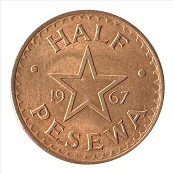 2006 *Very Crisp* Ghana Five Thousand (5000) Cedis, Gorgeous Shades of Green Note and 1967 Half Pesewa Coin