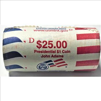 2007-D U.S. John Adams One Dollar Coin Roll (25 Coins) U.S. Mint Wrapped Gem Uncirculated & Unsearched!