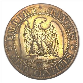 1854-W France 5 Centimes Coin Empire Francais