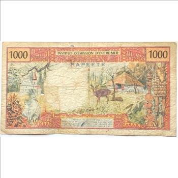 *Republique Francaise 1000 Mille Francs Banknote - Institut D'Emission D'Outre-Mer - Small Hole on Right Side