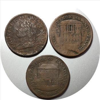3 Early Canadian Copper Tokens 1840 Circa