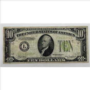 1934 US Ten Dollar ($10) Federal Reserve Note - Green Seal 