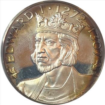 Amazingly Rainbow Toned 1 1/4 Troy Ounce Silver Round-Edward I 1272-1307 Gem Proof-Stunning!