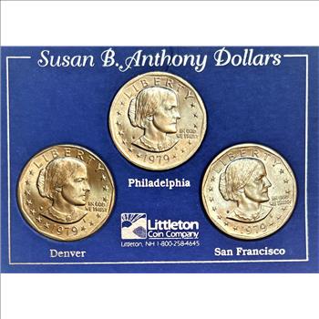 1979-P 1979-D & 1979-S U.S. Susan B Anthony Dollar Coins-Custom Packaging-Brilliant Uncirculated