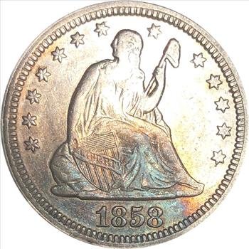 1858 US Silver Quarter With Beautiful Album Toning