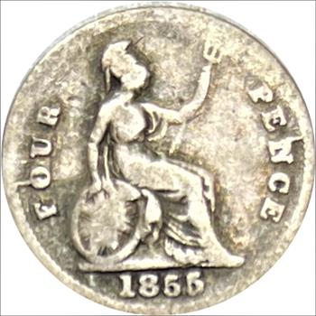 1855 Great Britain Silver Four Pence-Early Queen Victoria Reign