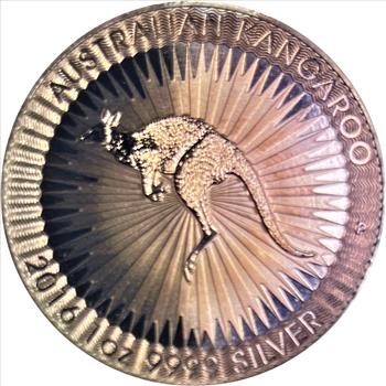 Lavender Toned 2016 .999 One Troy Ounce Silver Australian Kangaroo One Dollar Coin