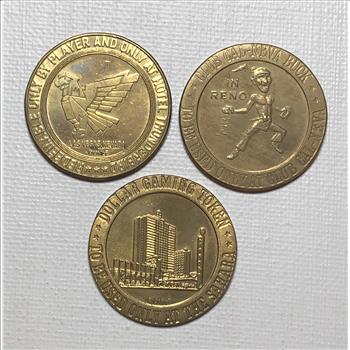 3 One Dollar Gaming Tokens - Sahara Casino Las Vegas, Hotel Thunderbird Las Vegas, Club Cal-Neva Reno