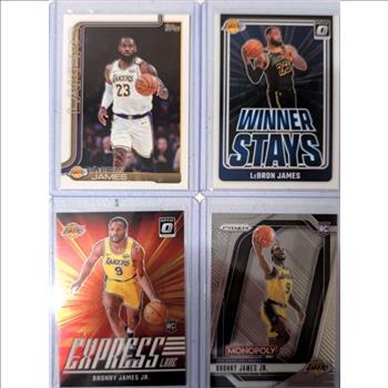 Lot of 4 Basketball Cards - Lebron James and Bronny James Jr