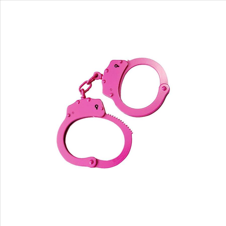DEFENDER DOUBLE LOCK CARBON STEEL HANDCUFFS HOT PINK POLICE QUALITY