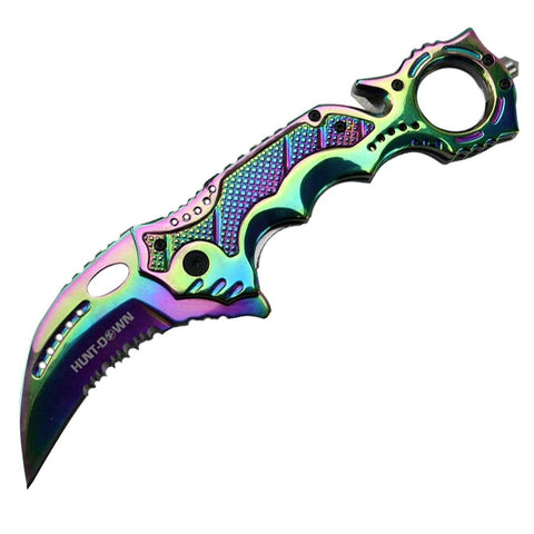 8.5" Hunt-Down Spring Assisted Folding Knife Rainbow color 9948