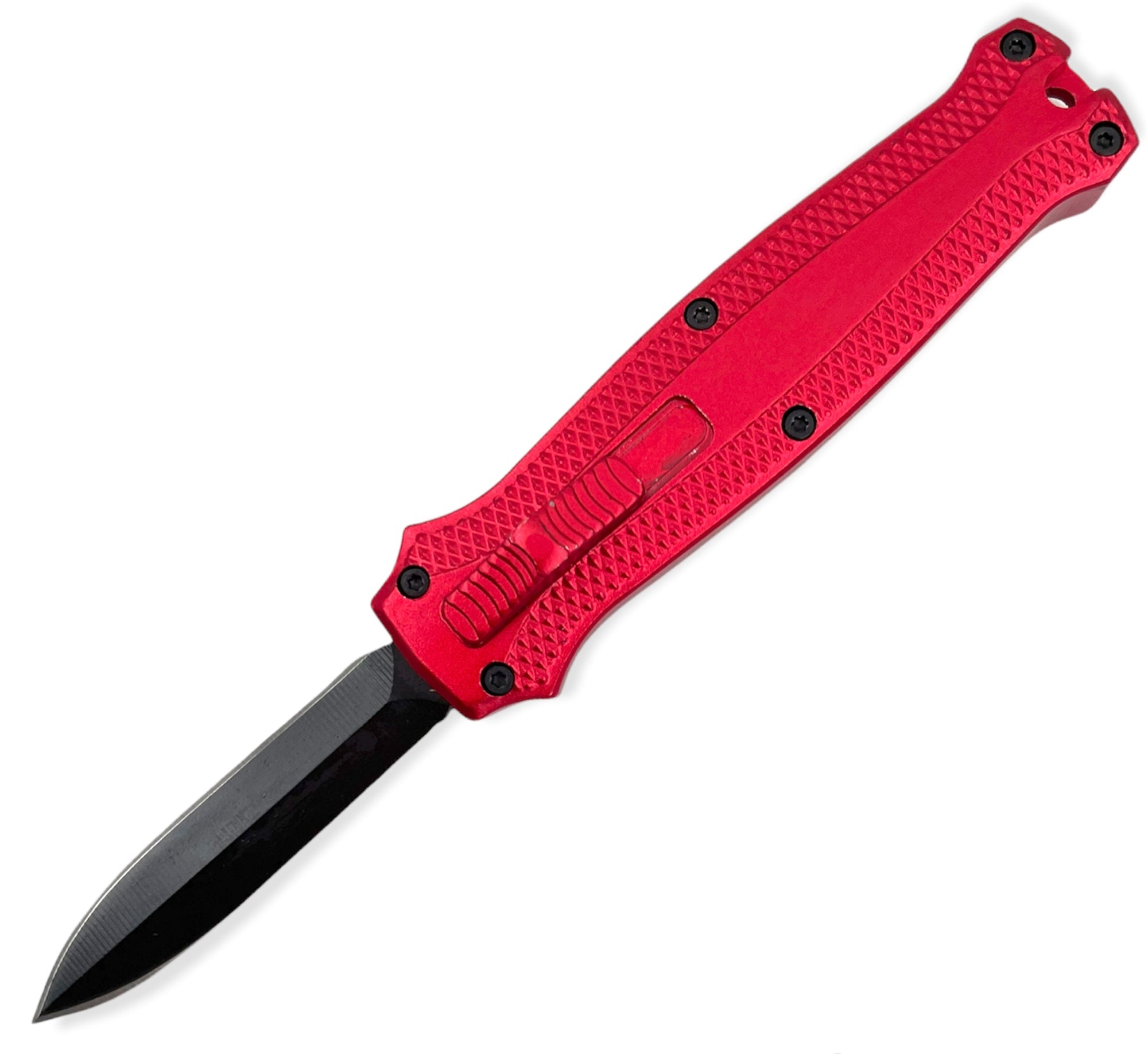 Mighty Mini OTF Pocket Knife Lightweight Aluminum Handle RED