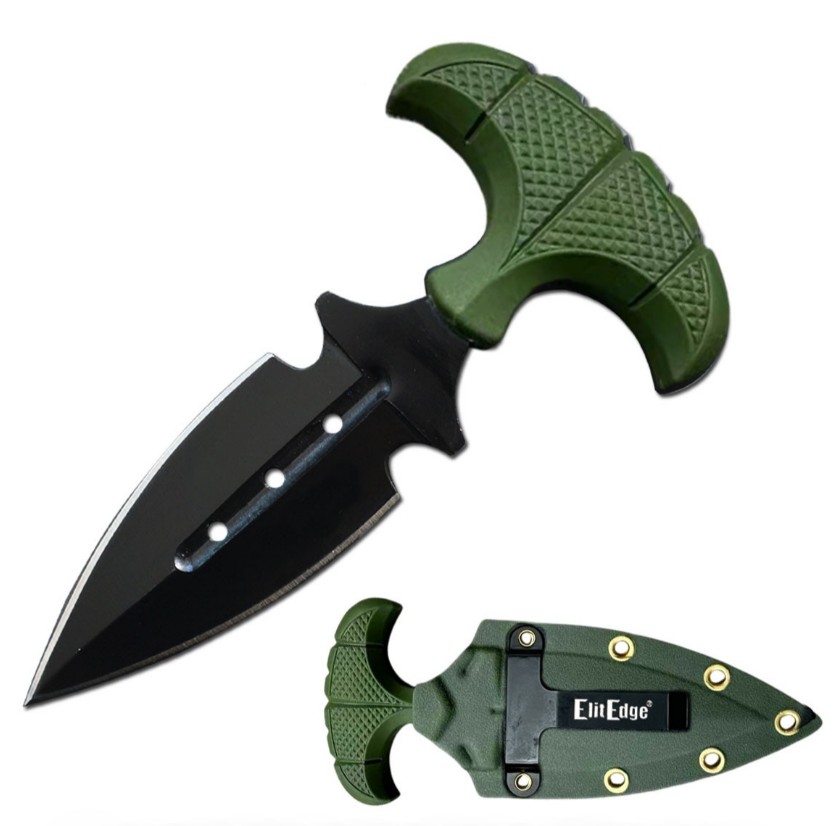 Military Green Push Dagger Dual Edge Fixed Blade Knife with ABS Case Pocket Clip