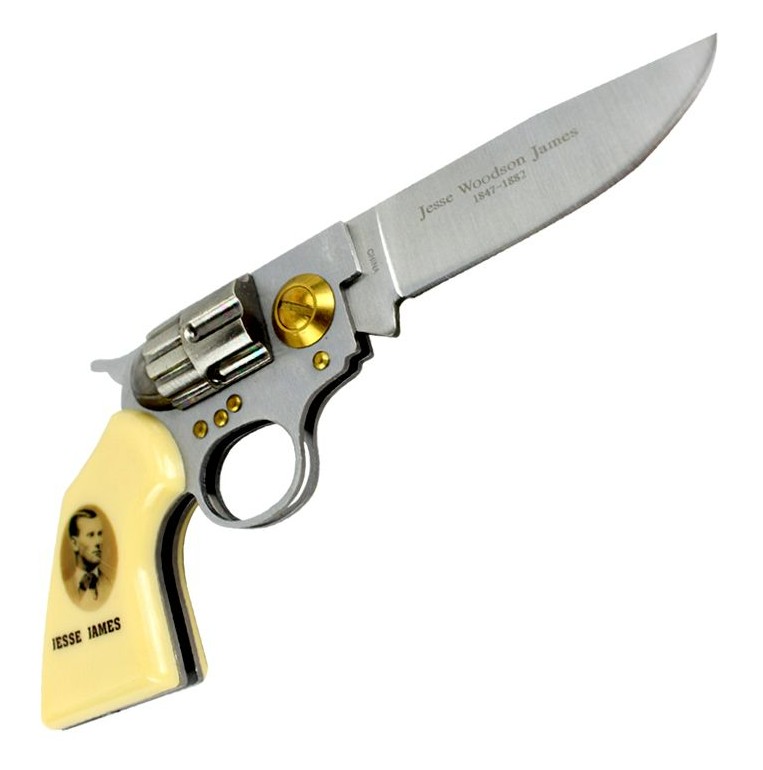 Jesse James Gun Revolver Folding Knife