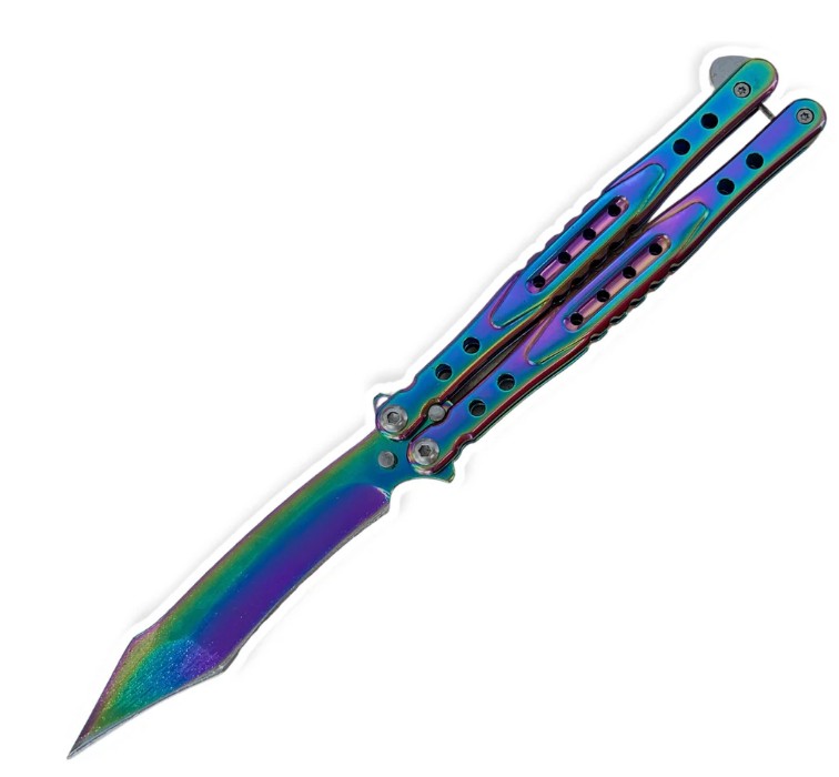 RAINBOW Reverse Tanto Blade Solid Stainless Handle (Real Folding Knife) Butterfly