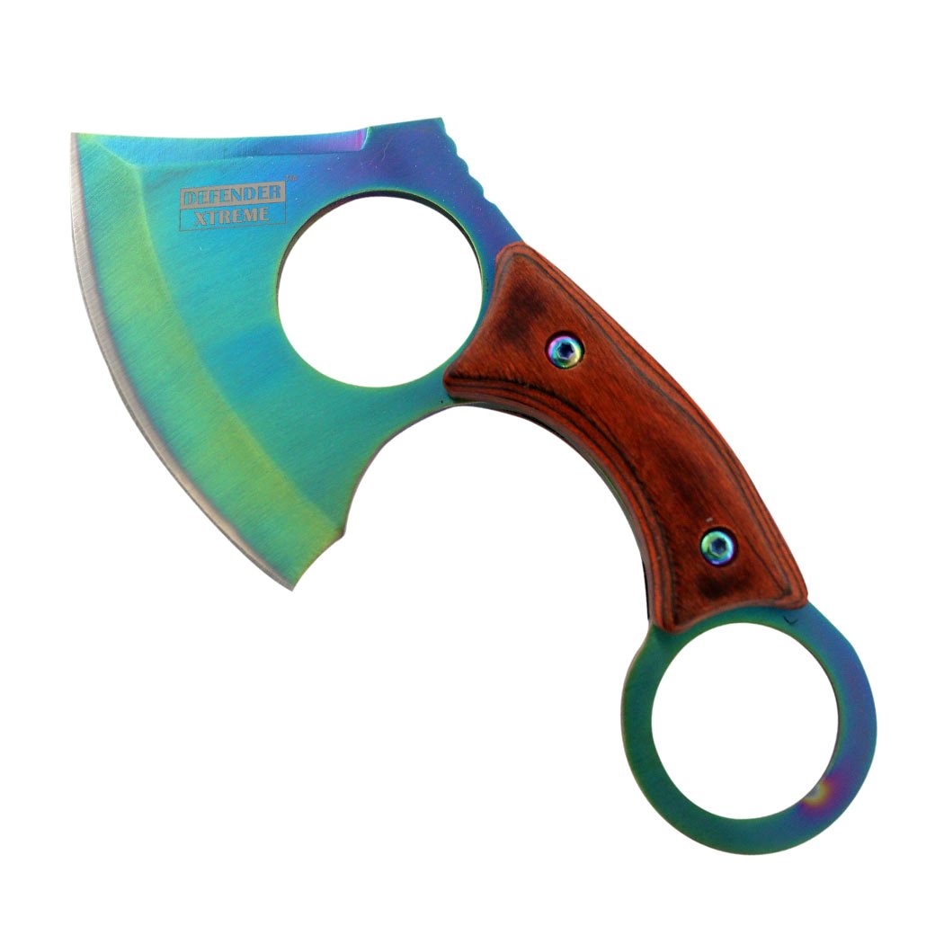 Defender-Xtreme 6.5" Rainbow Hunting Mini Axe 3CR13 Stainless Steel Wood Handle 13338