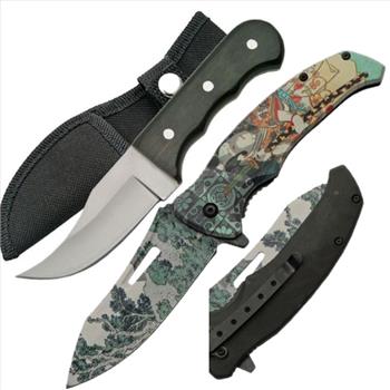 2 KNIFE BUNDLE!  3D PRINTED SPRING ASSISTED FOLDING KNIFE AND FULL TANG SHORT SKINNER