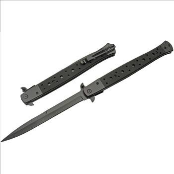 Spring-Assist Folding Knife | Extra Long Stiletto Blade 13in Overall - Black- G10