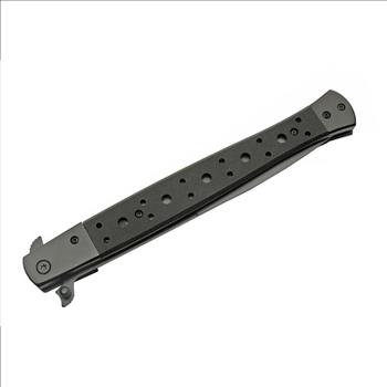 Spring-Assist Folding Knife | Extra Long Stiletto Blade 13in Overall - Black- G10