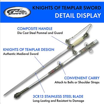 37” Masonic Knight of Templar Replica Ceremonial Long Sword with Adorned Scabbard