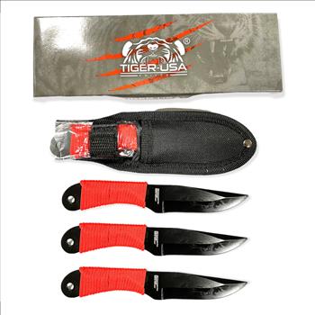 6.5 Inch 3piece Throwing Knife w/ case BLACK WITH RED HANDLE