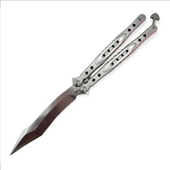 Silver Reverse Tanto Blade Solid Stainless Handle (Real Folding Knife)- Butterfly