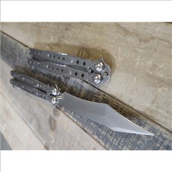 Silver Reverse Tanto Blade Solid Stainless Handle (Real Folding Knife)- Butterfly