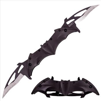 Dual Blade Spring Action Knife Black Two Toned Blade