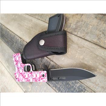 Pistol Spring Assisted Folding Knife- Pink Camo
