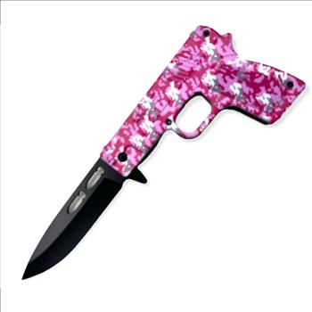 Pistol Spring Assisted Folding Knife- Pink Camo