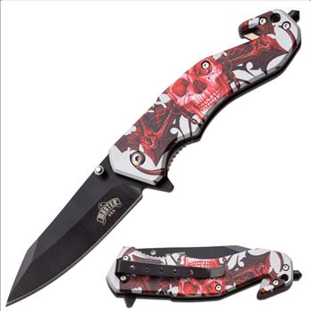 MASTER USA SKULL SPRING ASSISTED KNIFE RED SKULL POCKET EDC