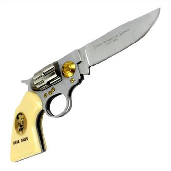 Jesse James Gun Revolver Folding Knife