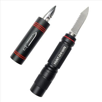 Hunt-Down High Powered 3 Pc 120 Lumens Tactical Black Flashlight With Mini Knife