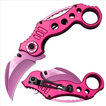 7.5 Inch Dual-Colored Karambit Style Knife - HOT PINK AND LIGHT PINK