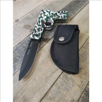 Pistol Spring Assisted Knife Camo Green And Brown