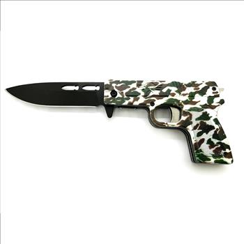 Pistol Spring Assisted Knife Camo Green And Brown