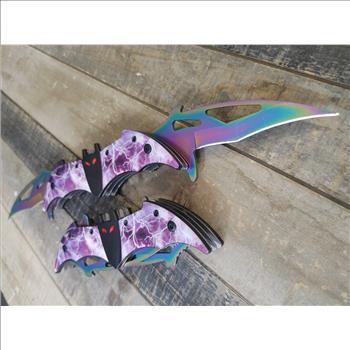 Bat Dual Blade Spring Assisted Knife Lightning Bolts