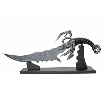21” Jagged Scorpion Printed Display Fantasy Sword With Wooden Display Stand