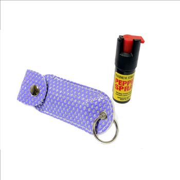 DEFENDER CHEETAH PEPPER SPRAY 1/2 OZ FOR SELF DEFENSE WITH PURPLE CASE KEY CHAIN