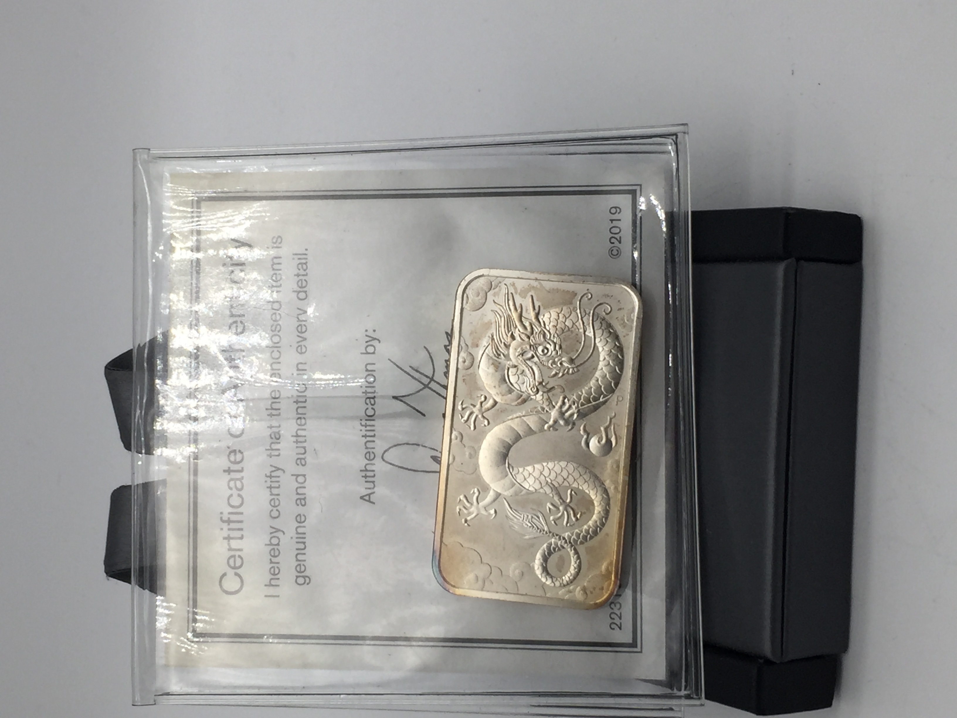 2019 1oz 9999 Silver Dragon 1 Dollar Bar w/ COA | Property Room