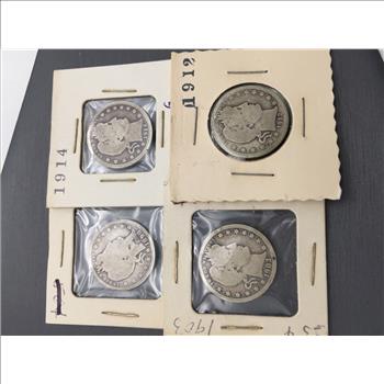 Lot of (4) Barber Quarters 90% Silver  1912, 1903, 1914, 1898