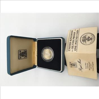 1985 United Kingdom Silver Proof One Pound Coin Sterling Silver 
