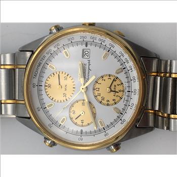 Vintage Seiko Alarm Chronograph Two Tone 7T32-7B30 Quartz Mens Watch 7 1/2 Wrist Scratches on Back 