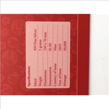 2019 Disney Mickey Mouse Lunar Year of the Pig 5g 999 Fine Silver