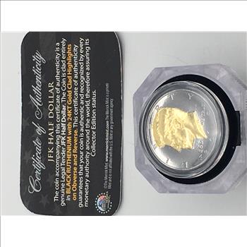 (2) 2019 JFK Half Dollar Clad Entirely in Black Ruthenium with 24KT Gold Clad Highlights on Obverse and Reverse 