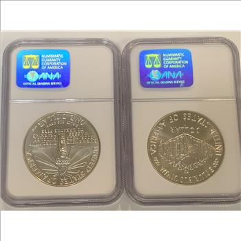 2 US SILVER 90% MODERN COMMEMORATIVES GRADED MS69 1986 & 1987 